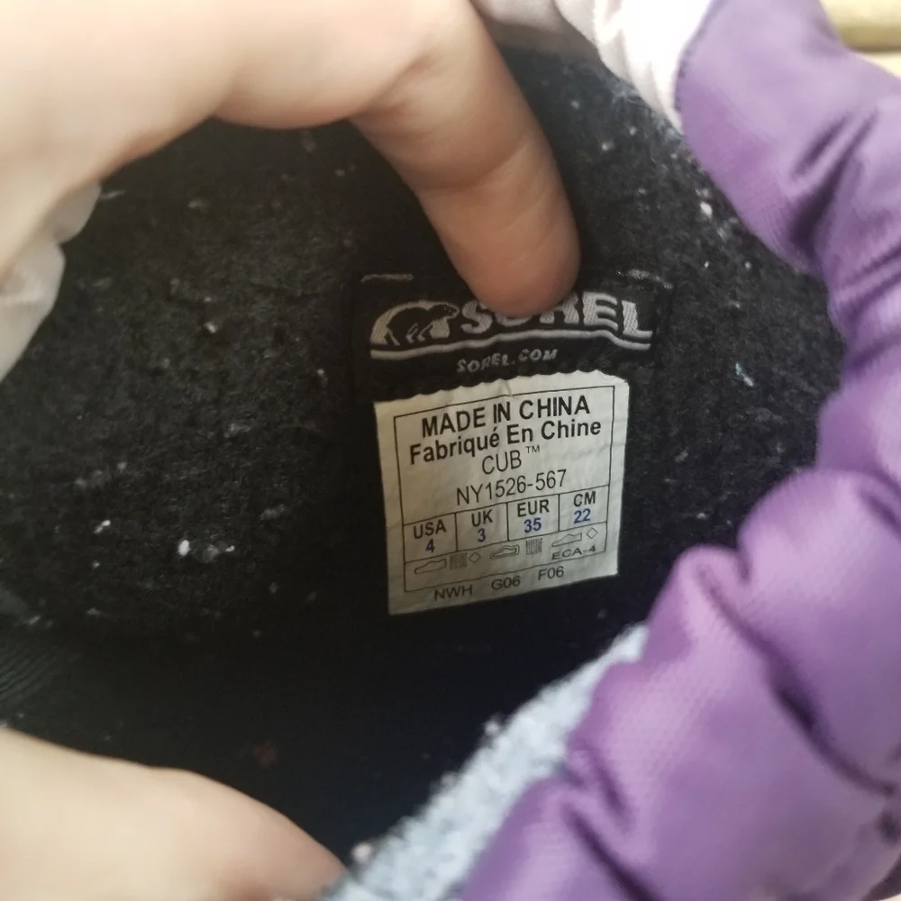Sorel‎ Youth Cub Snow Boot Size Big Kids 4 Purple Lavender Lilac Warm Comfy